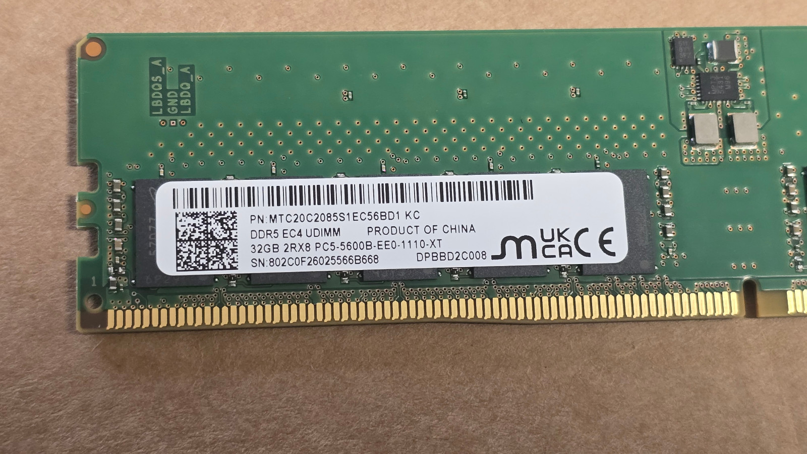 NEW 32GB DDR5 ECC UDIMM 44800E 5600MHz MTC20C2085S1EC56BD1 Dell T3JMN 3YEAR WARR 2