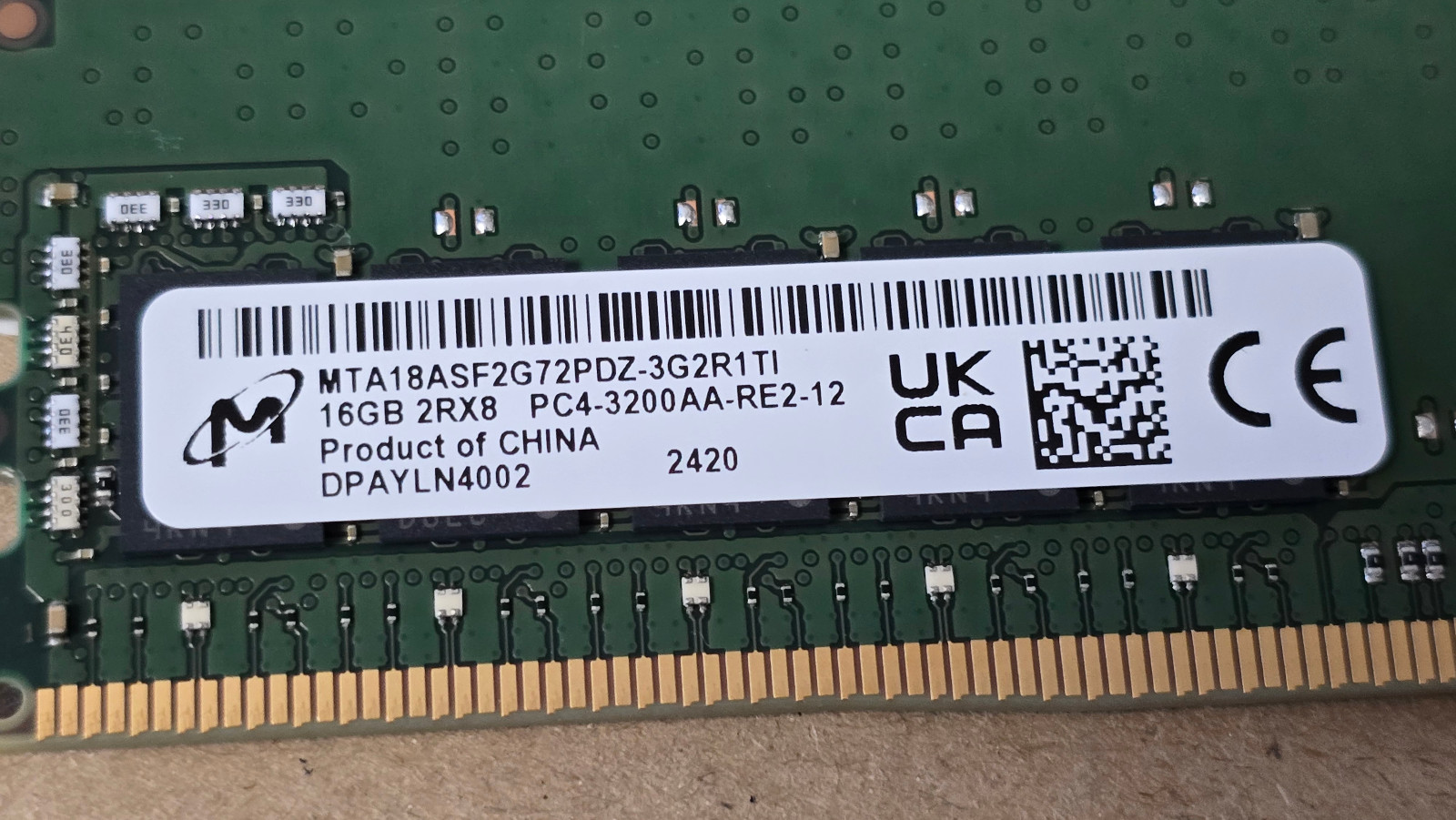 NEW 16GB DDR4 ECC RDIMM 2Rx8 25600R 3200MHz Lenovo 5M30V06904 MTA18ASF2G72PDZ-3G 2