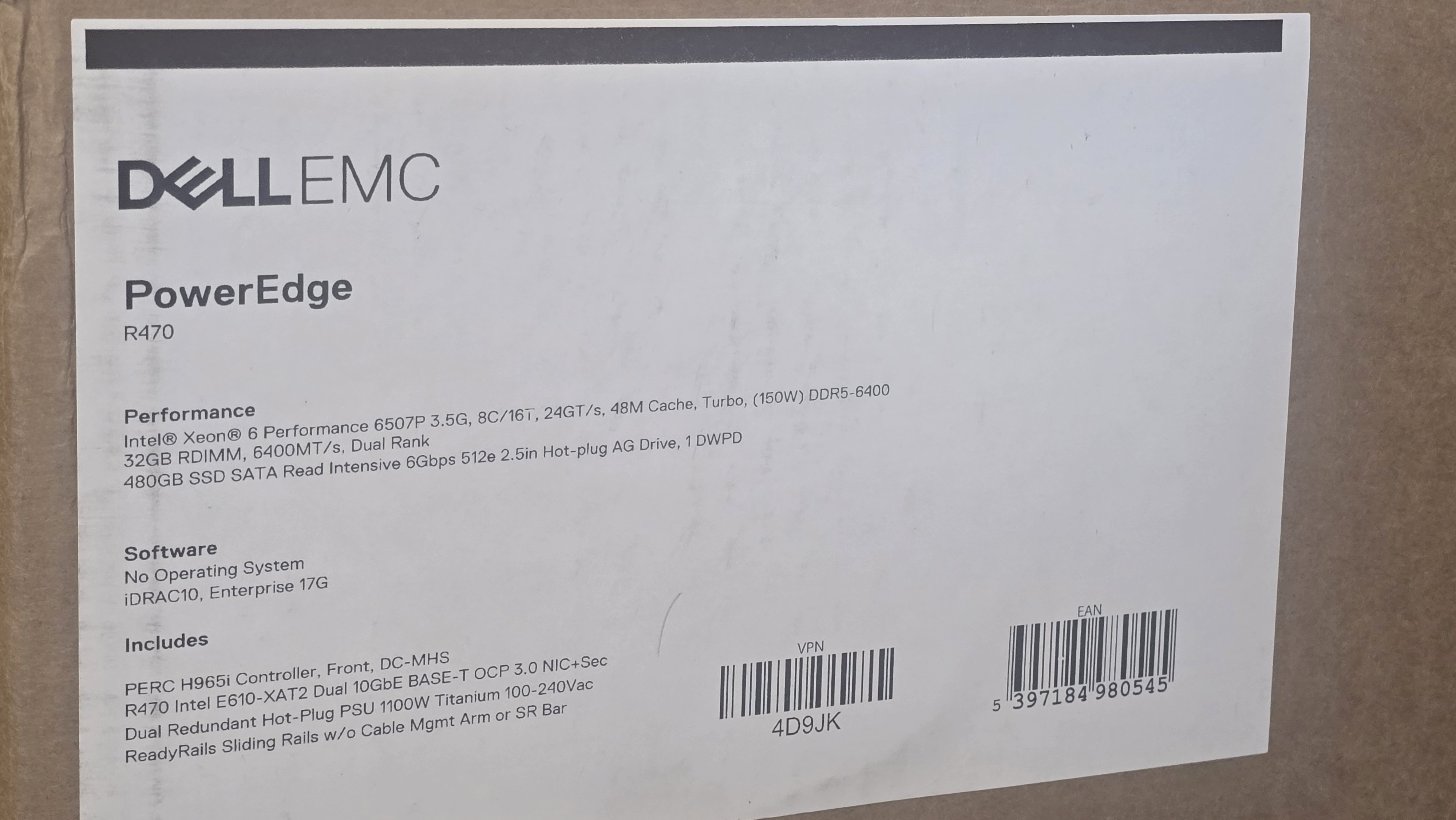 NEW DELL R470 Intel Xeon 6507P 3.5GHz 32GB RAM 8SFF 480GB SSD H968i RAID 2PSU