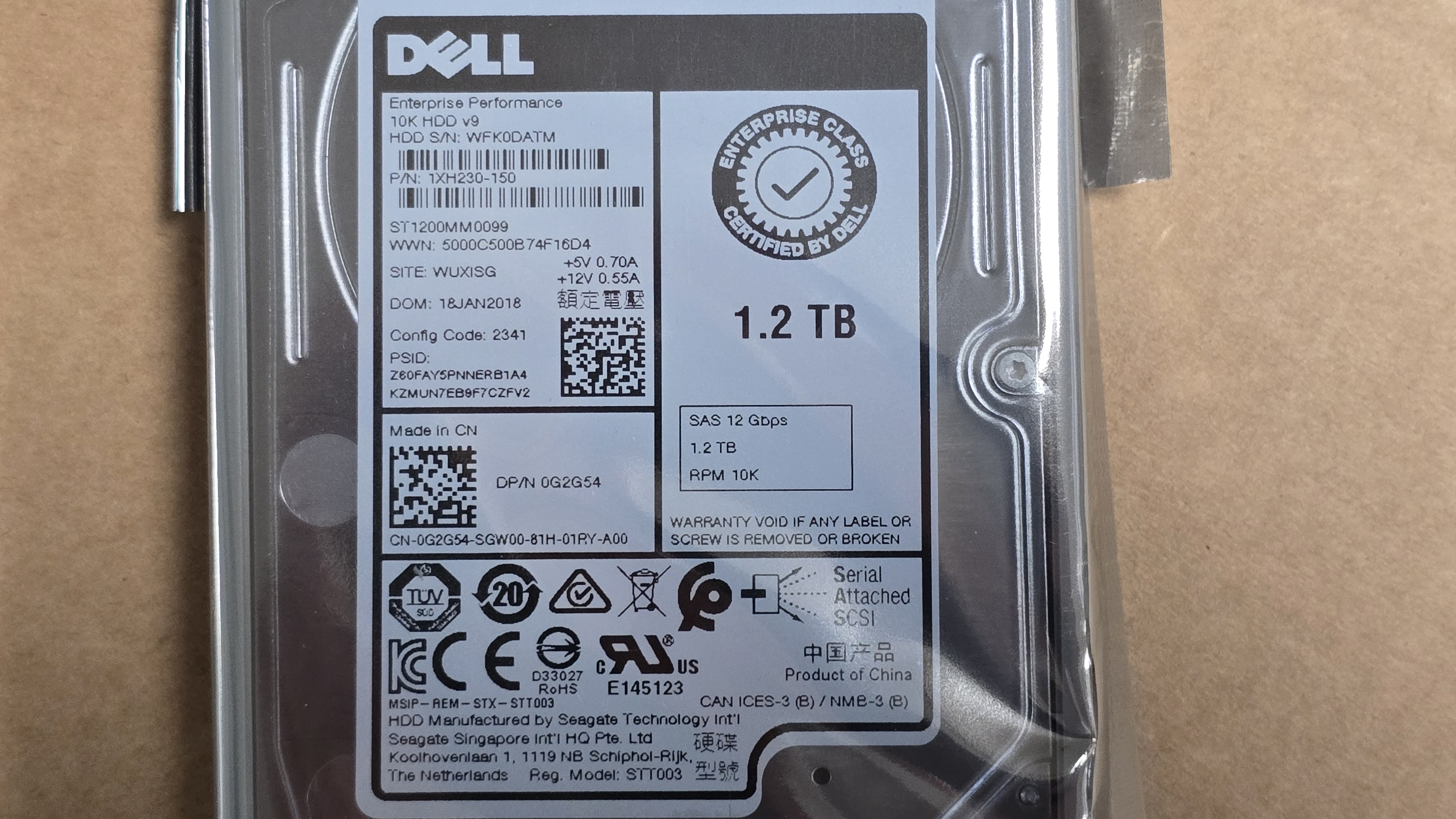 NEW Dell 1.2TB 12G 10K SAS 2,5" SFF ST1200MM0099 Enterprise 0G2G54 2Y. WARRANTY 4